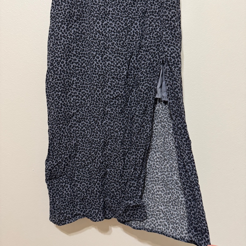 Abercrombie & Fitch Square-neck Midi Dress Size Small Tall Navy Leopard Print - Picture 6 of 8
